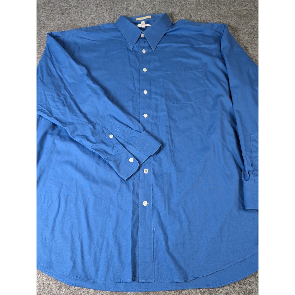 Perry Ellis Preferred Collection 17.5/ 34-35 Dress Shirt Blue Cotton Long Sleeve